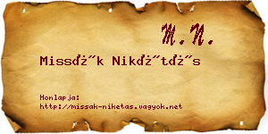 Missák Nikétás névjegykártya